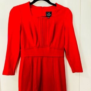 Red petite dress. Modest party cocktail dress.